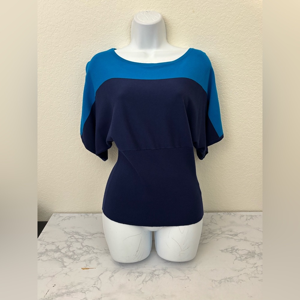 Style & Co Petite Knit Women 3/4 Sleeves Top Sz PM Blue Cinch Waist U